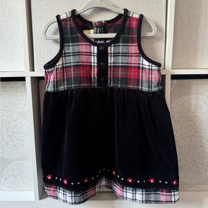 Vintage Hanna Andersson Plaid Embroidered Holiday Winter Christmas Dress 80cm